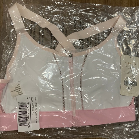 Fabletics Zipper Front Sports Bra Pink White New - Picture 3 of 3